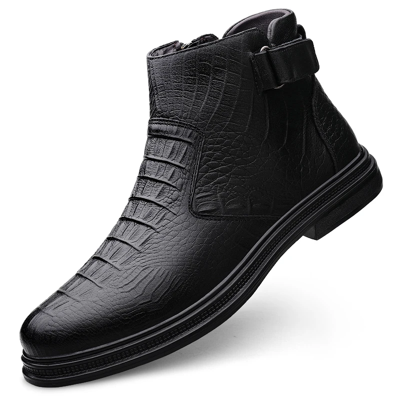 Bottines en cuir véritable pour homme avec fermeture éclair